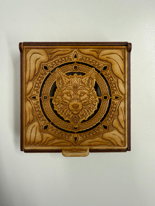 Wooden Ornament: Wolf Coaster & Box